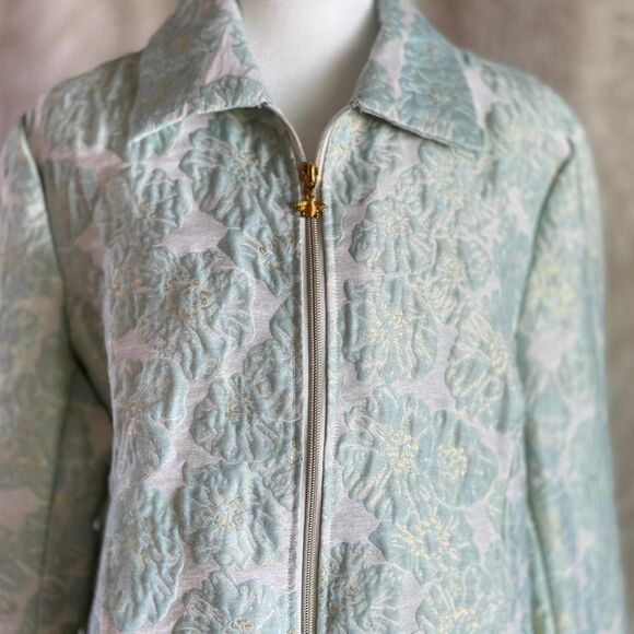 NWOT Draper's & Damon's Jacquard Blazer Green Gold US Women's Petite Size PL - Picture 4 of 7